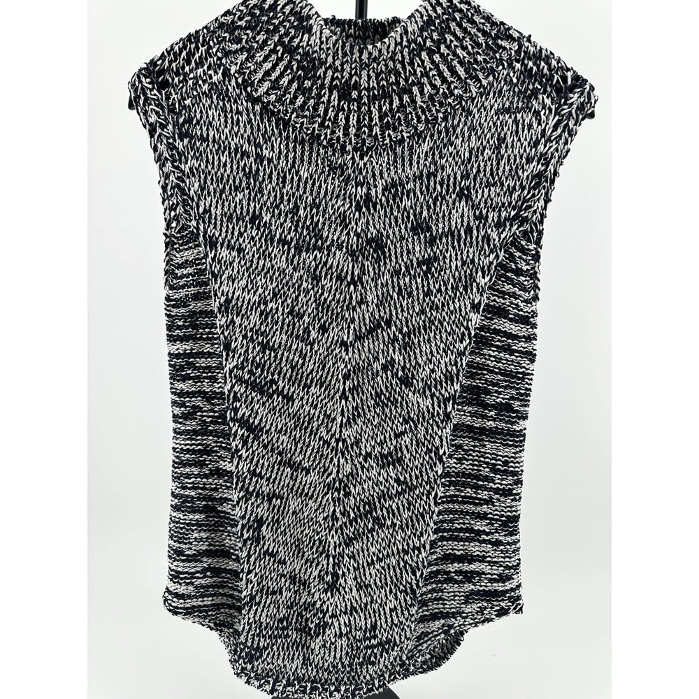 White House Black Market Size M Blue/White Marled Sleeveless Mock Neck Sweater